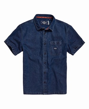 Superdry Union Férfi Rövid Ujjú Ing Sötét Kék | LWJCE1302